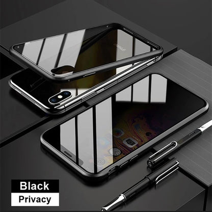 360 Full Protection Anti-peeping Metal Magnetic Case For iPhone 15 14 13 12 11 Pro Max Double-sided Glass Cover X XR XS 8 7 Plus