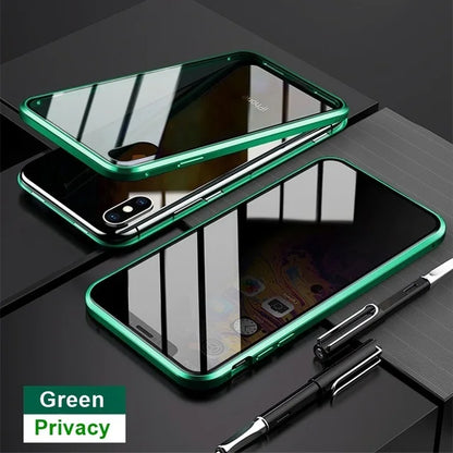 360 Full Protection Anti-peeping Metal Magnetic Case For iPhone 15 14 13 12 11 Pro Max Double-sided Glass Cover X XR XS 8 7 Plus